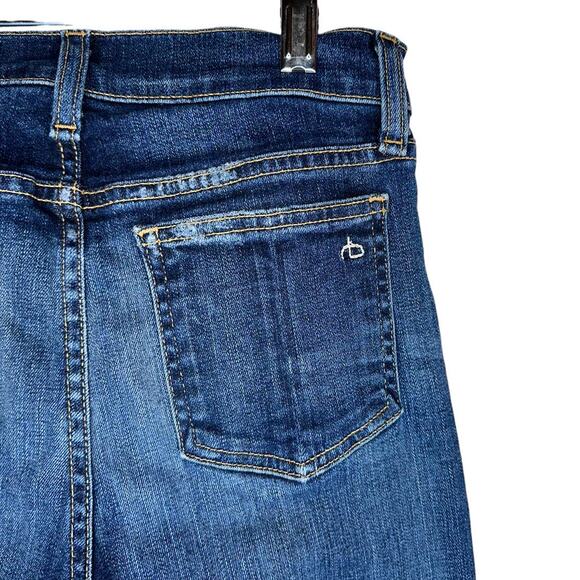 Rag & Bone 10 Inch Flare High Rise Distressed Denim Jeans Mabel Blue Size 24 - Picture 7 of 10